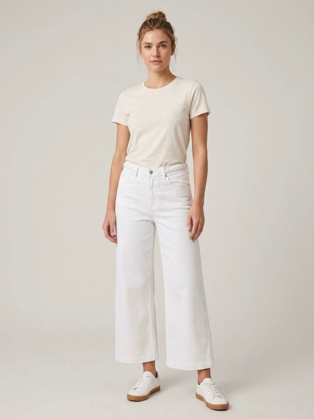 Driftwood Charlee Classic Fit Wide Leg Braided Waist Jeans In White Size 30